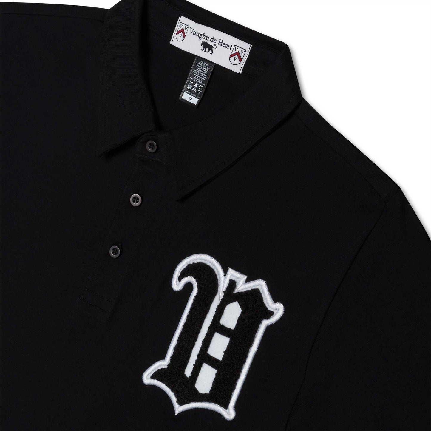 Men's - House of V - Black Varsity Chenille Patch Polo-Vaughn de Heart