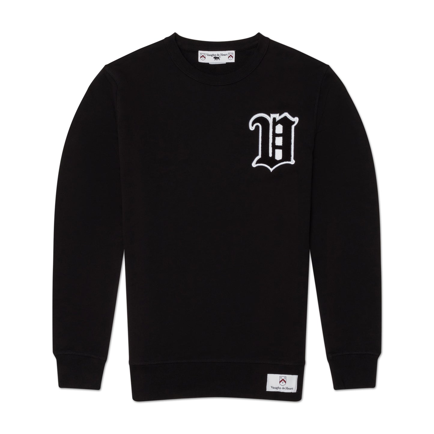 Men's - House of V - Black Varsity Chenille Patch Crew Neck Sweater-Vaughn de Heart