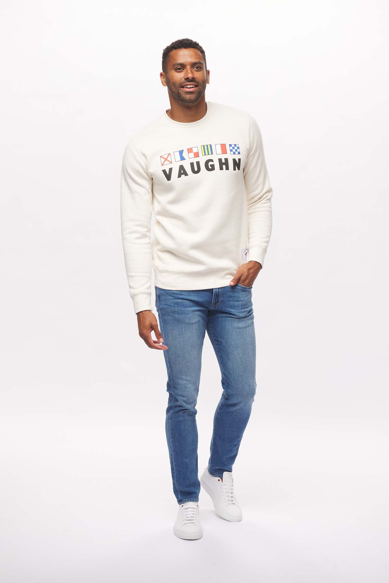 Men's - Voilier - Cream Nautical Flags Crew Neck Sweater-Vaughn de Heart