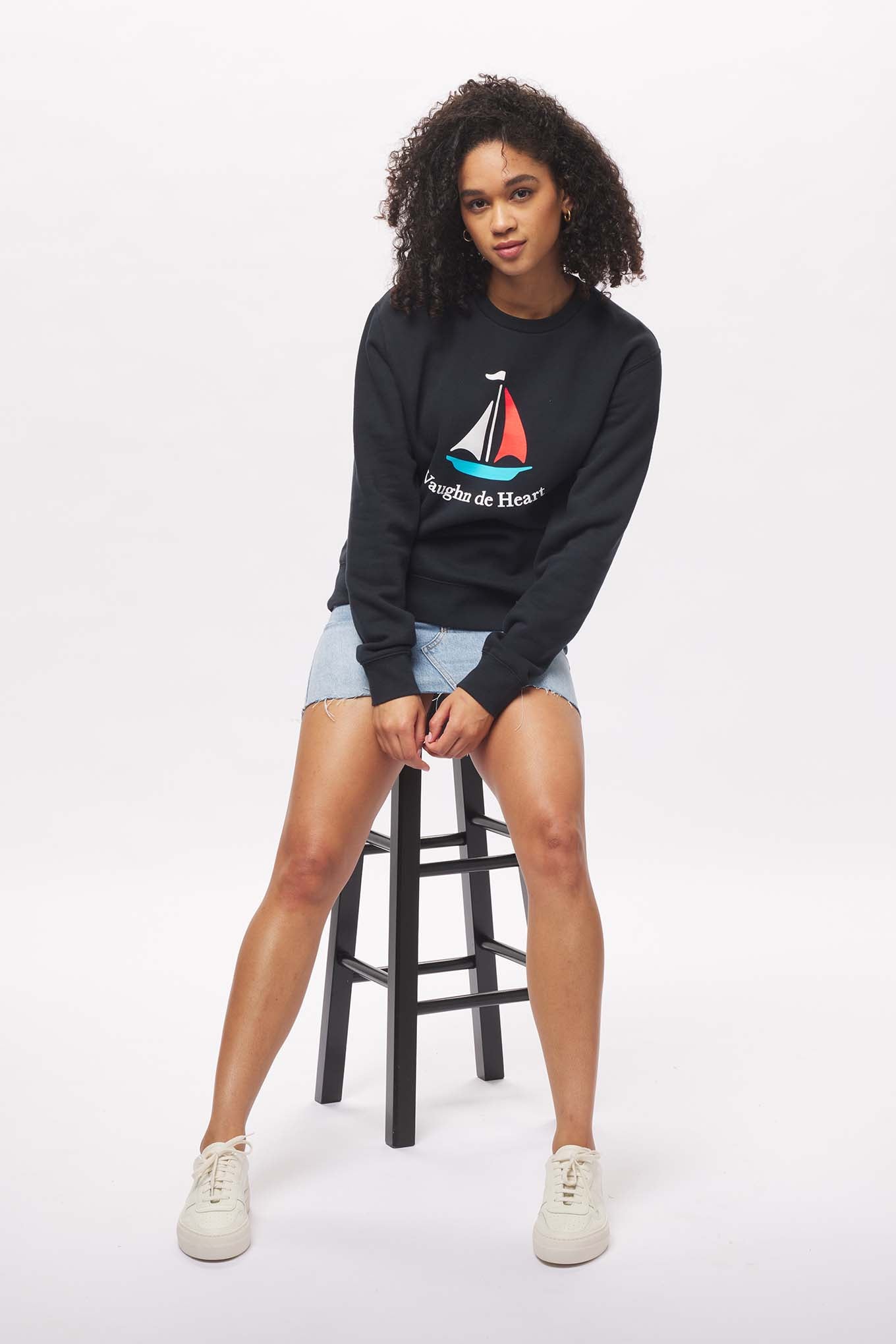 Women's - Voilier - Navy Blue Sailboat French Crew Neck Sweater-Vaughn de Heart