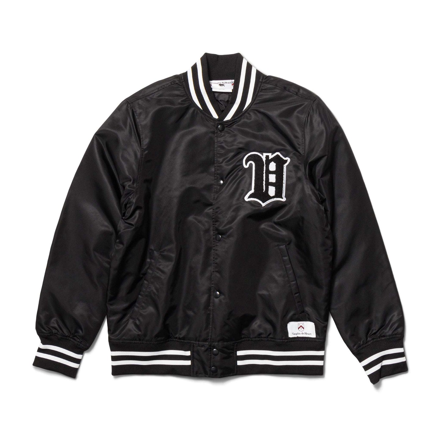 Men's - House of V - Black Varsity Chenille Patch Nylon Varsity Jacket-Vaughn de Heart