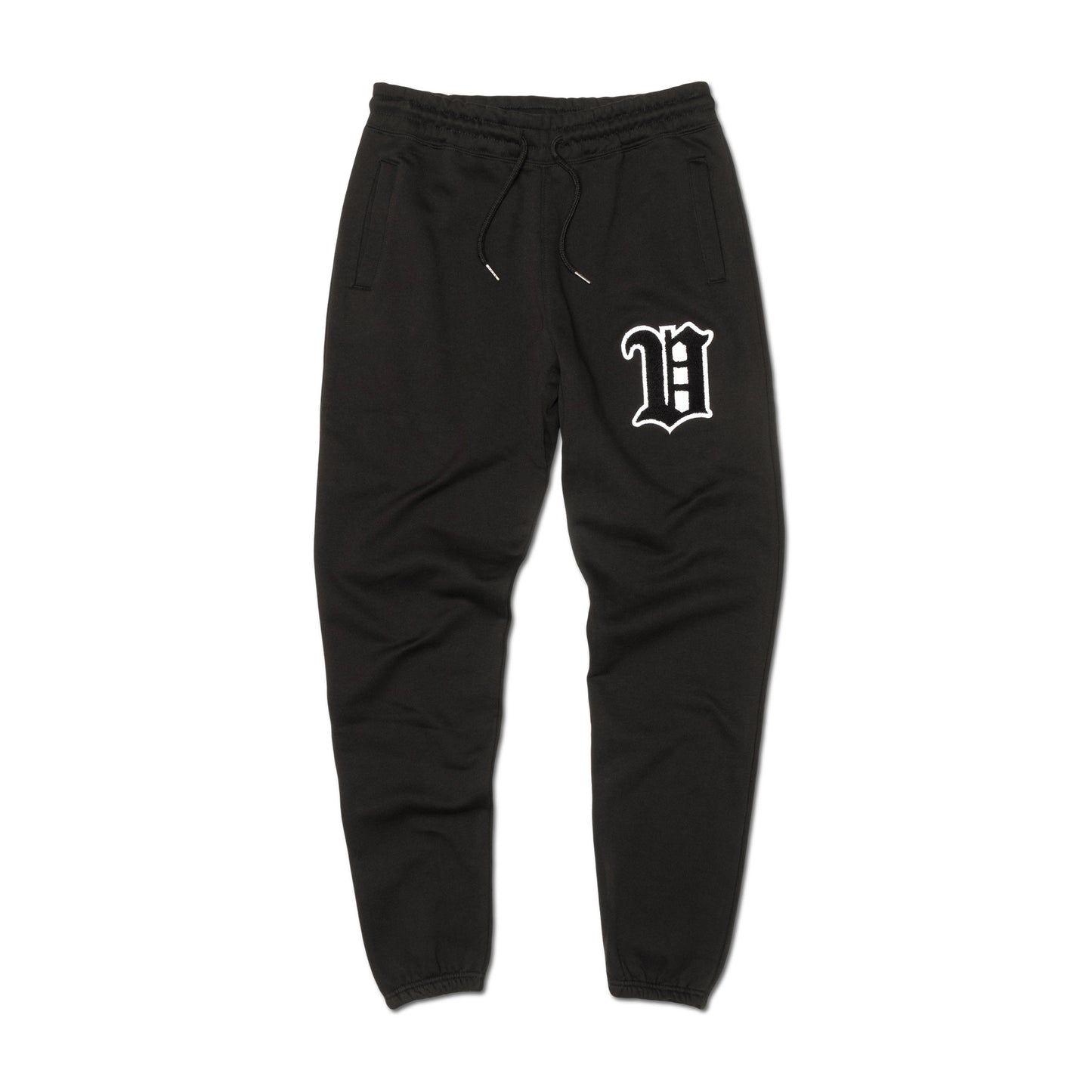 Men's - House of V - Black Varsity Chenille Patch Organic Cotton Sweatpants-Vaughn de Heart