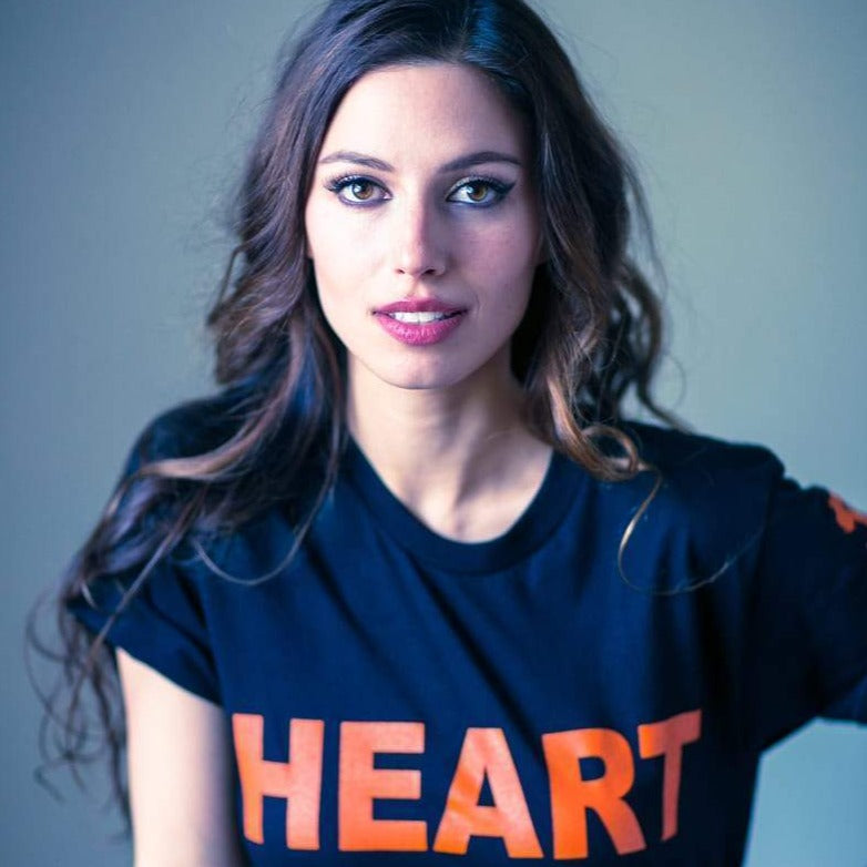 Women's - Heart Black and Orange Crew Neck T-Shirt-Vaughn de Heart