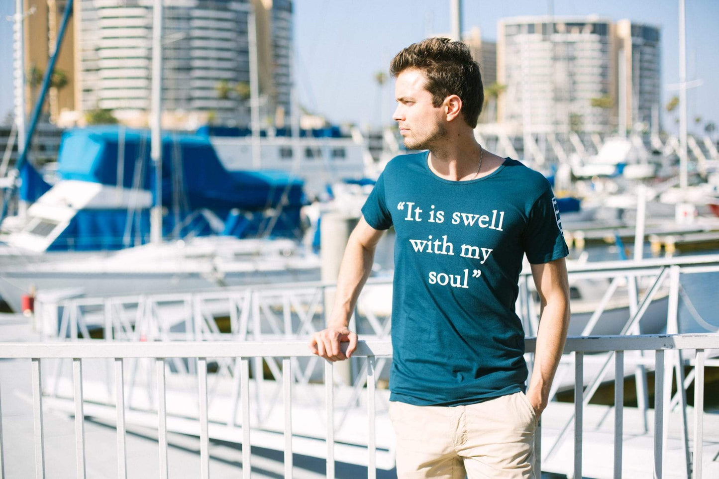 Men's - It is Swell with my Soul Blue Crew Neck T-Shirt-Vaughn de Heart