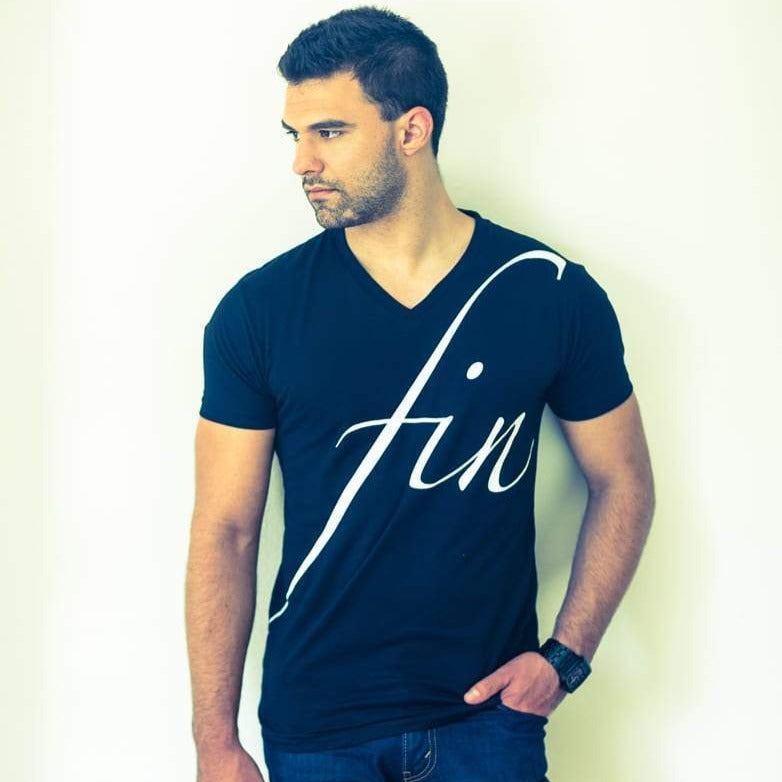 Men's - Fin Black V-Neck T-Shirt-Vaughn de Heart