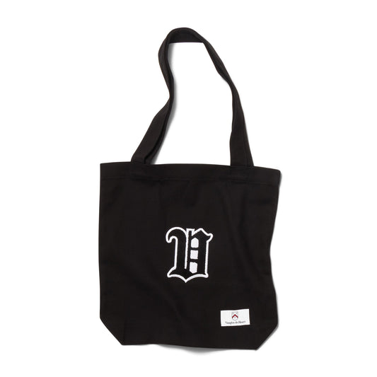 Women's - House of V - Black Varsity Chenille Patch Heavyweight Canvas Tote Bag-Vaughn de Heart