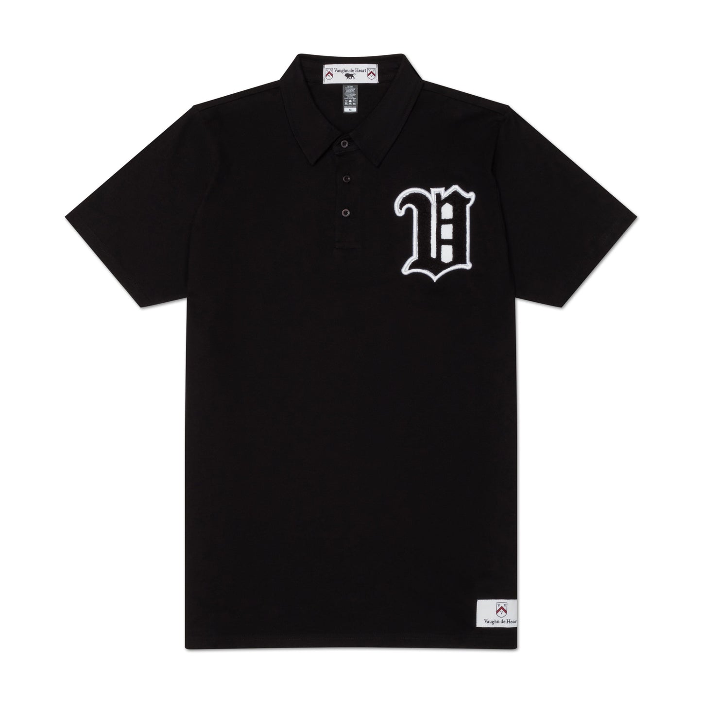 Men's - House of V - Black Varsity Chenille Patch Polo-Vaughn de Heart