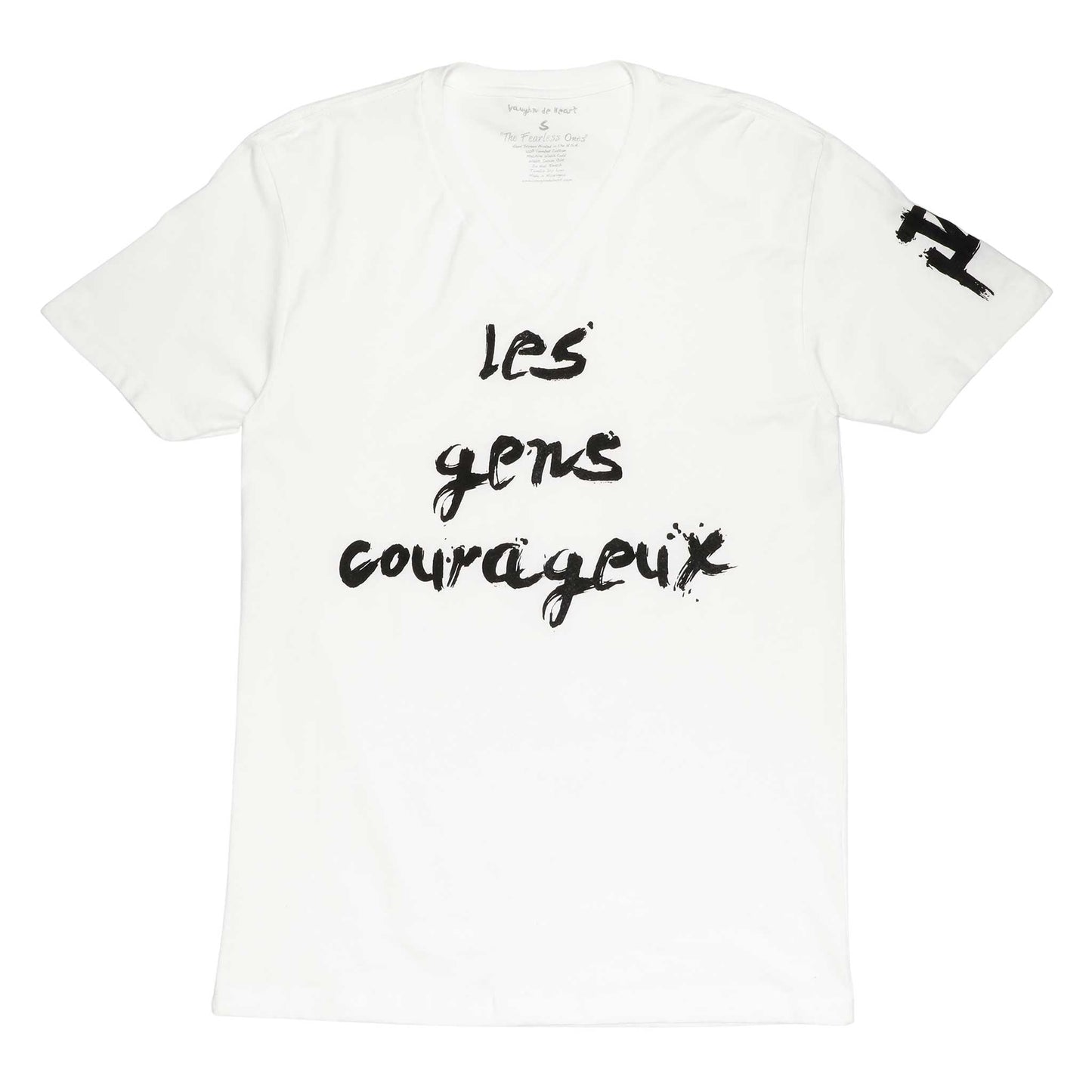 Women's - Les gens Courageux White V-Neck T-Shirt-Vaughn de Heart