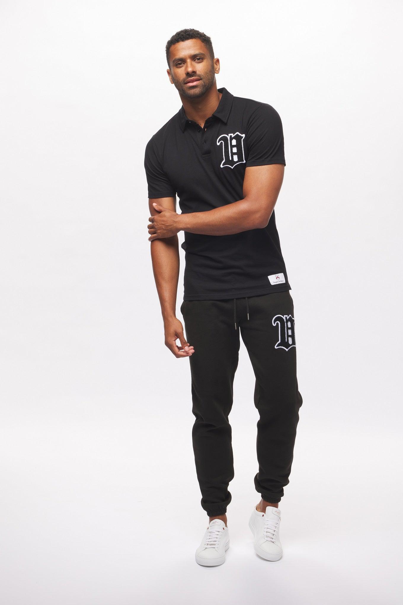 Men's - House of V - Black Varsity Chenille Patch Polo-Vaughn de Heart