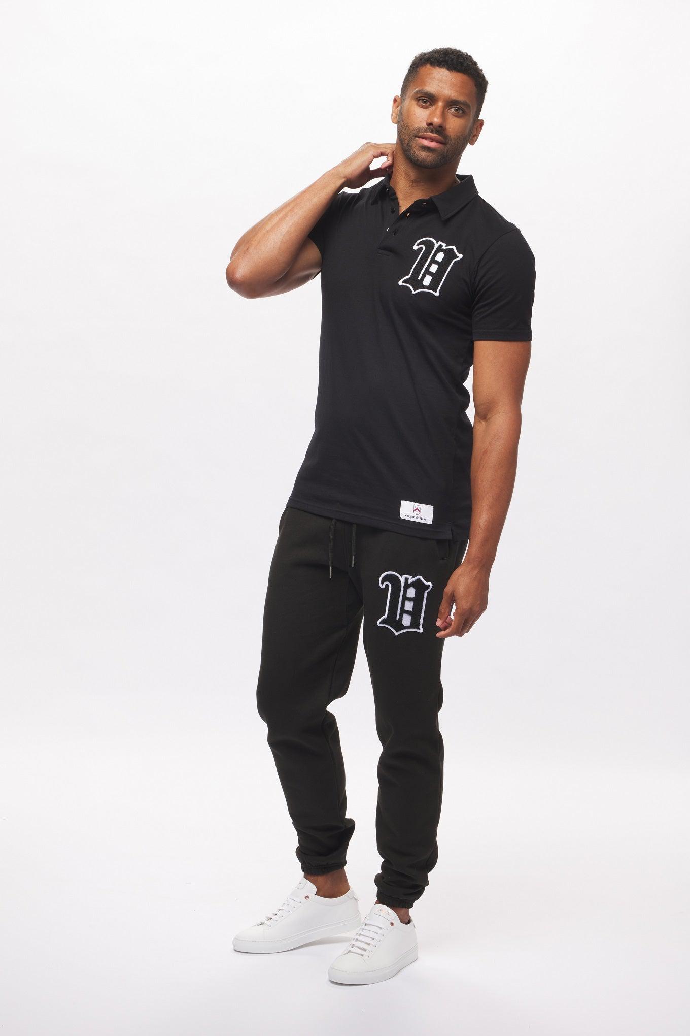 Men's - House of V - Black Varsity Chenille Patch Polo-Vaughn de Heart