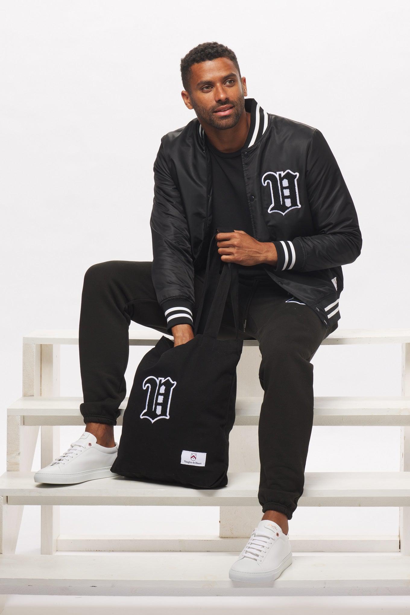 Men's - House of V - Black Varsity Chenille Patch Heavyweight Canvas Tote Bag-Vaughn de Heart