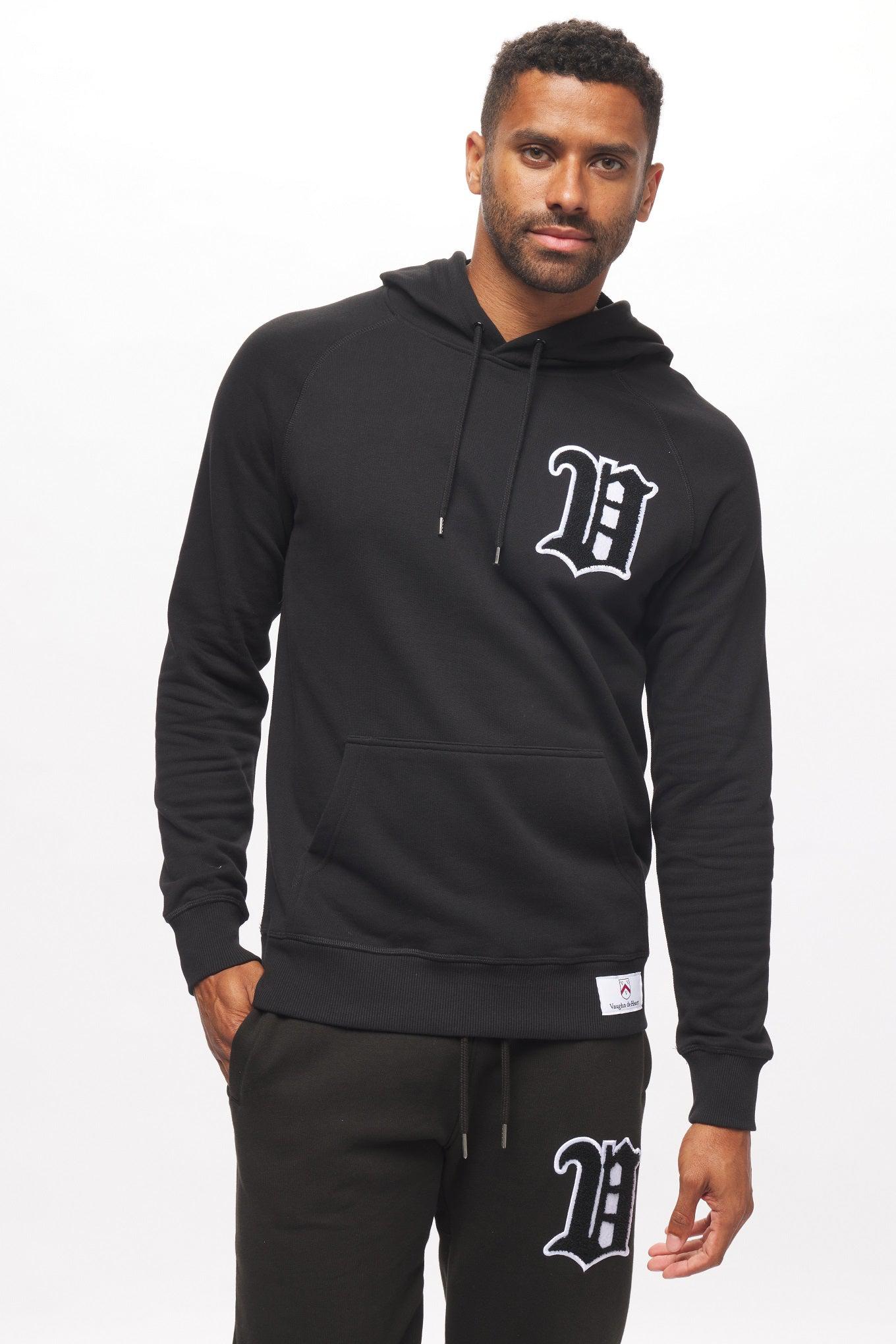 Men's - House of V - Black Varsity Chenille Patch Pullover Hoodie-Vaughn de Heart