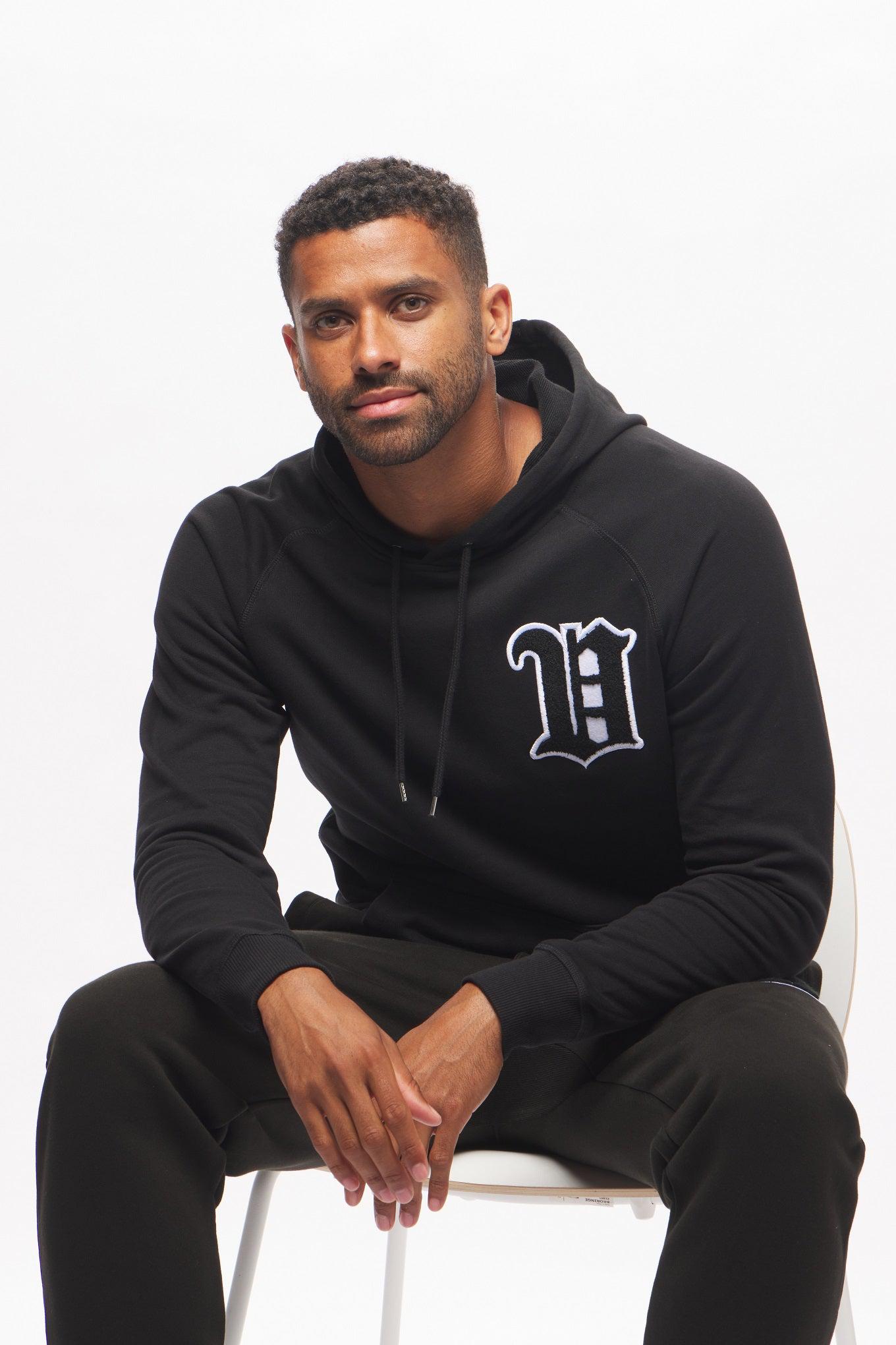 Men's - House of V - Black Varsity Chenille Patch Pullover Hoodie-Vaughn de Heart
