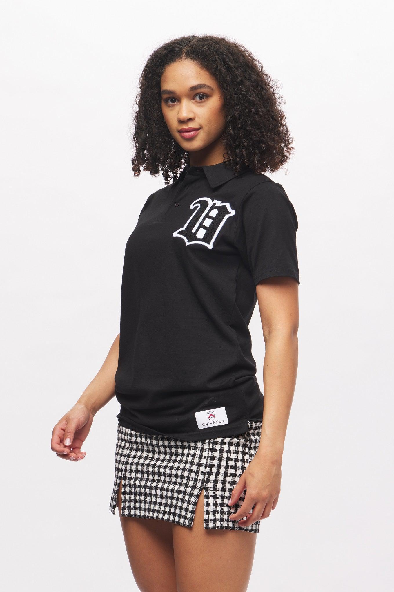 Women's - House of V - Black Varsity Chenille Patch Polo-Vaughn de Heart