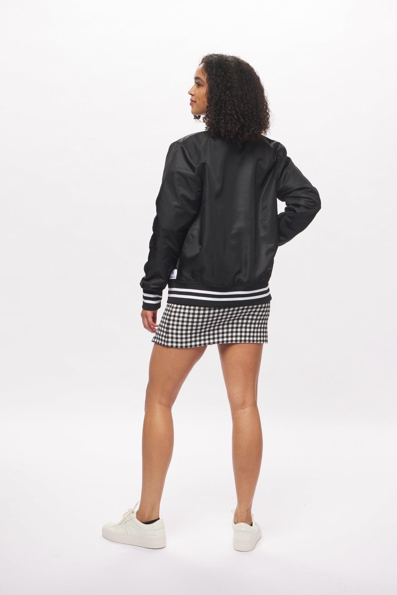 Women's - House of V - Black Varsity Chenille Patch Nylon Varsity Jacket-Vaughn de Heart