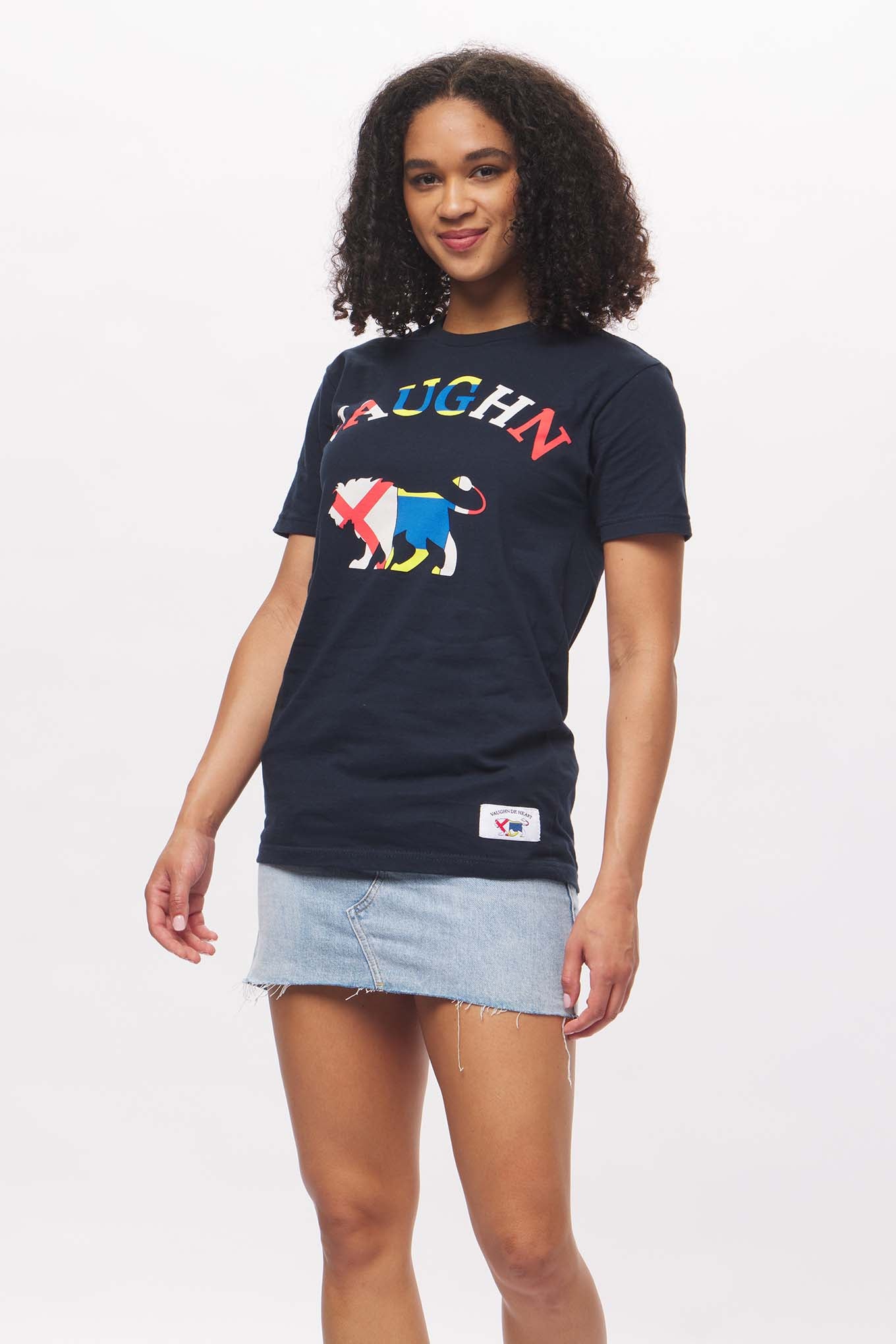 Women's - Voilier - Navy Blue Lion Nautical Flag Crew Neck T-Shirt Front-Vaughn de Heart