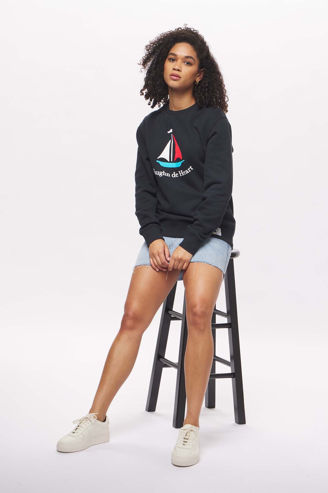 Women's - Voilier - Navy Blue Sailboat French Crew Neck Sweater-Vaughn de Heart