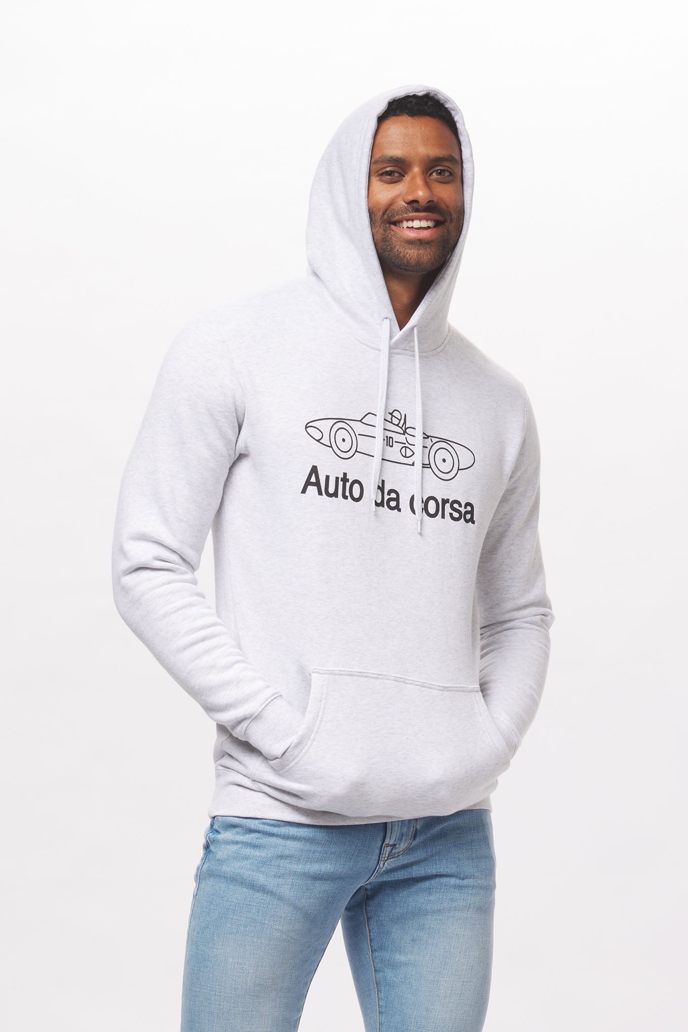 Men's - Uno Zero Auto da Corsa Heather White Pullover Hoodie-Vaughn de Heart