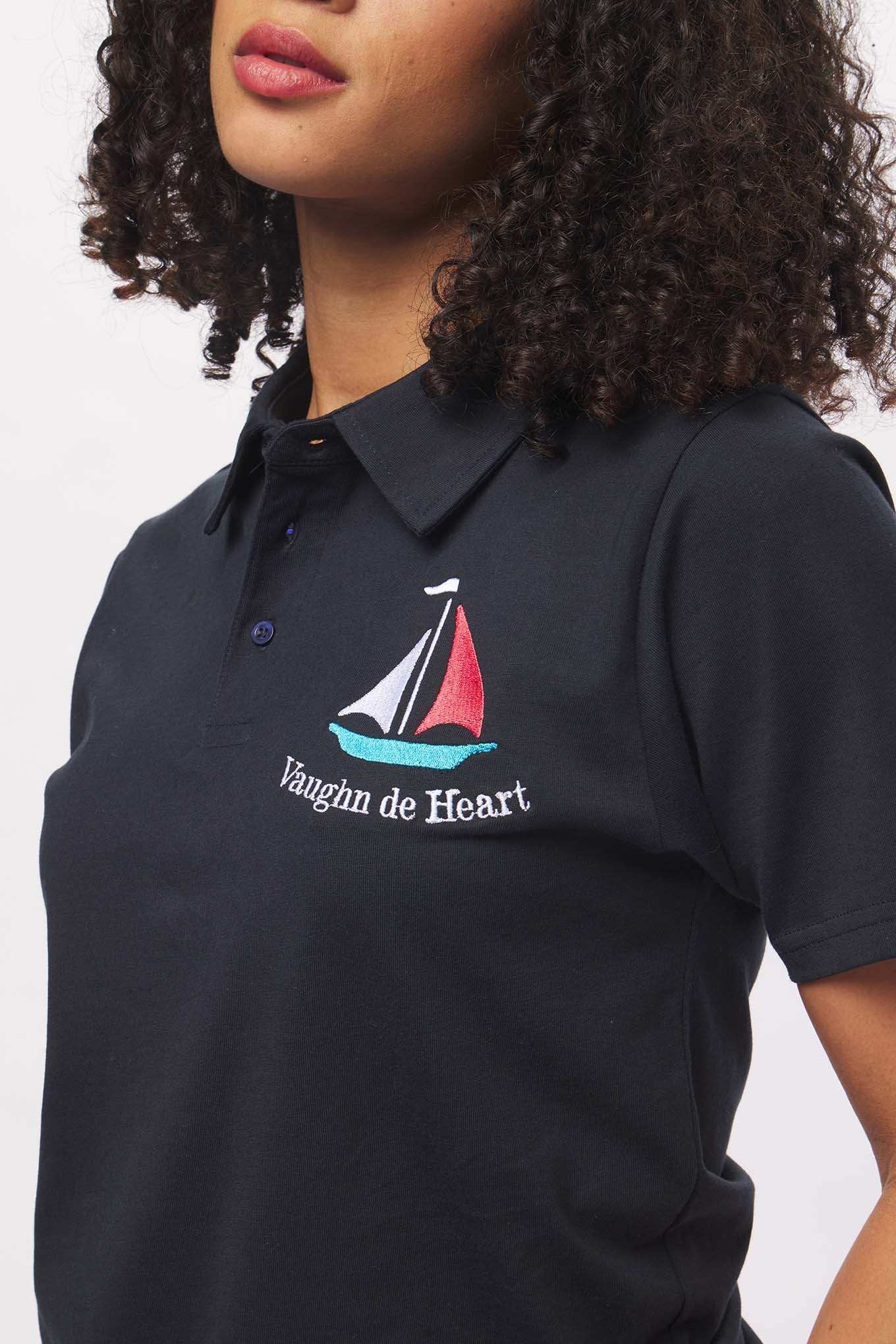 Women's - Voilier - Navy Blue Sailboat French 3 Button Polo-Vaughn de Heart