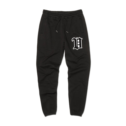 Women's - House of V - Black Varsity Chenille Patch Organic Cotton Sweatpants-Vaughn de Heart