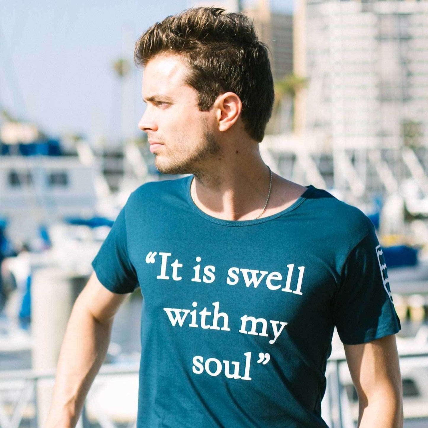 Men's - It is Swell with my Soul Blue Crew Neck T-Shirt-Vaughn de Heart