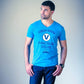 Men's Passo Dello Stelvio Teal V-Neck T-Shirt-Vaughn de Heart