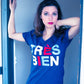 Très Bien Heather Navy Blue V-Neck T-Shirt-Vaughn de Heart